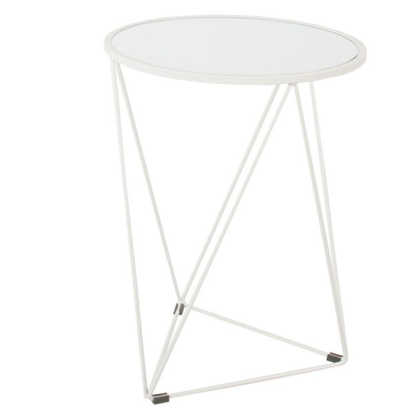 Accent Table, 18 Inch, Round Mirror Top and Open White Metal Base