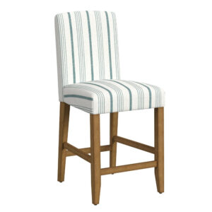 Pior Counter Stool Chair, Blue and White Stripe, Brown Wood Legs