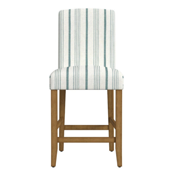 Pior Counter Stool Chair, Blue and White Stripe, Brown Wood Legs