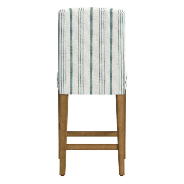 Pior Counter Stool Chair, Blue and White Stripe, Brown Wood Legs