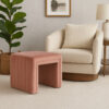 Ada Footstool Ottoman with Channel Tufted Blush Pink Velvet, 19 Inch