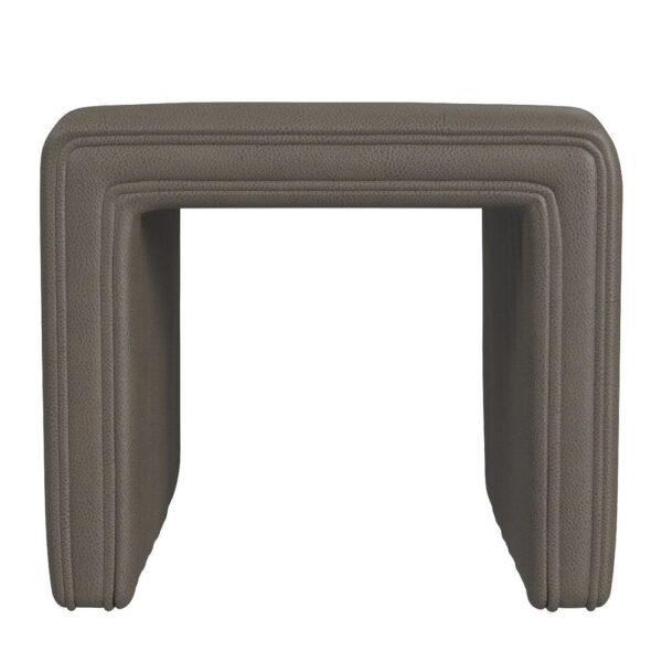 Ada Footstool Ottoman, Channel Tufted Gray Faux Leather, 19 Inch