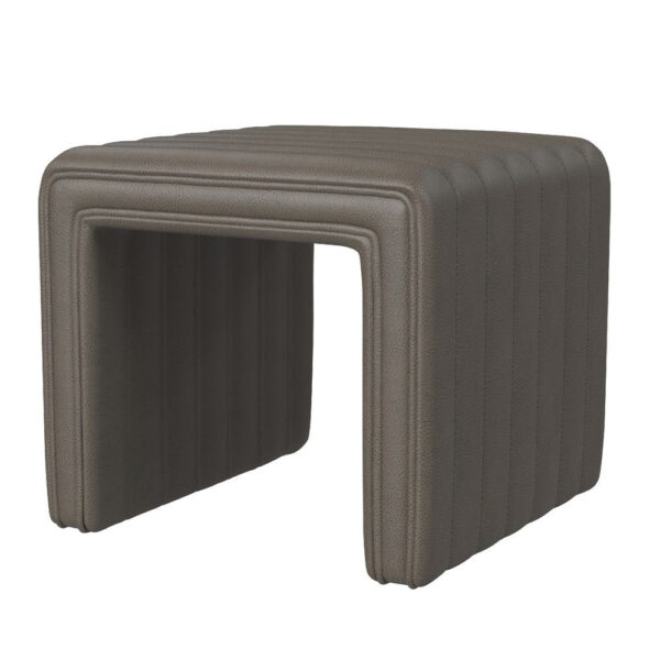 Ada Footstool Ottoman, Channel Tufted Gray Faux Leather, 19 Inch