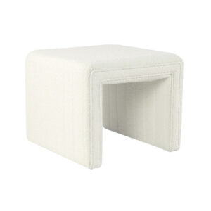 Ada Footstool Ottoman, Channel Tufted Cream White Boucle, 19 Inch