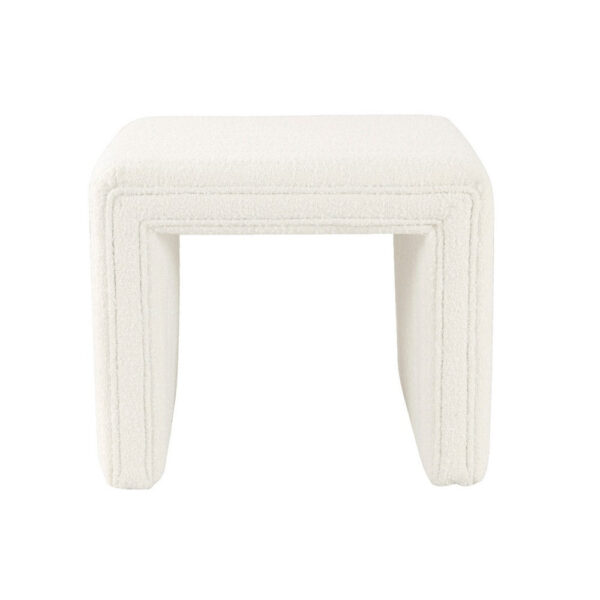 Ada Footstool Ottoman, Channel Tufted Cream White Boucle, 19 Inch
