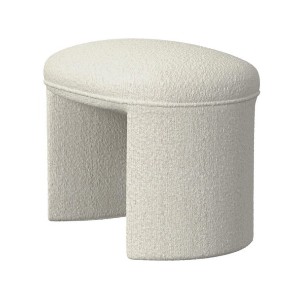 Max Ottoman Footstool with Saddle Seat, Cream White Boucle, 24 Inch
