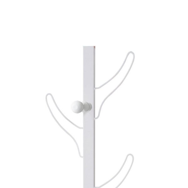 34 Inch Zubo Coat and Hat Rack w 6 Hooks , Wall Mount, White Metal