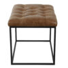 Ottoman Footstool, Black Metal, Brown Tufted Faux Leather 22 Inch