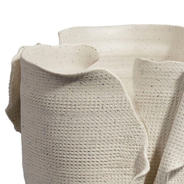 Tio Modern Vessel Vase, Flowing Petal Folds, White Porcelain 13 Inch