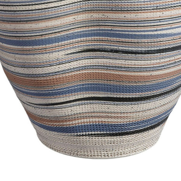 Kerya Decorative Vase, 13 Inch White Blue Striped, Wavy Rim Porcelain