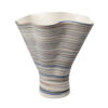 Kerya Decorative Vase, 16 Inch White Blue Striped, Wavy Rim Porcelain