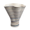 Kerya Decorative Vase, 16 Inch White Blue Striped, Wavy Rim Porcelain
