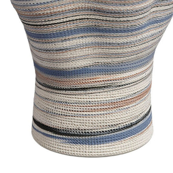 Kerya Decorative Vase, 16 Inch White Blue Striped, Wavy Rim Porcelain