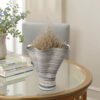 Kerya Decorative Vase, 16 Inch White Blue Striped, Wavy Rim Porcelain