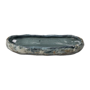 Erya Decorative Bowl, Uneven Wavy Rim, 24 Inch Glazed Gray Ceramic