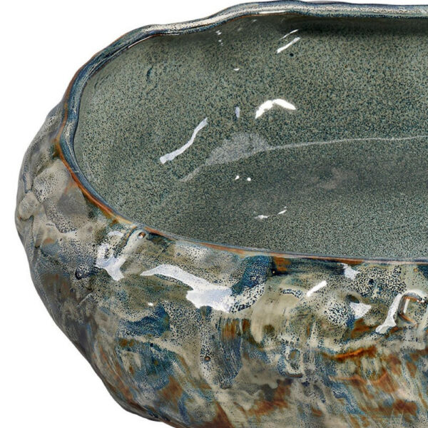 Erya Decorative Bowl, Uneven Wavy Rim, 17 Inch Glazed Gray Ceramic