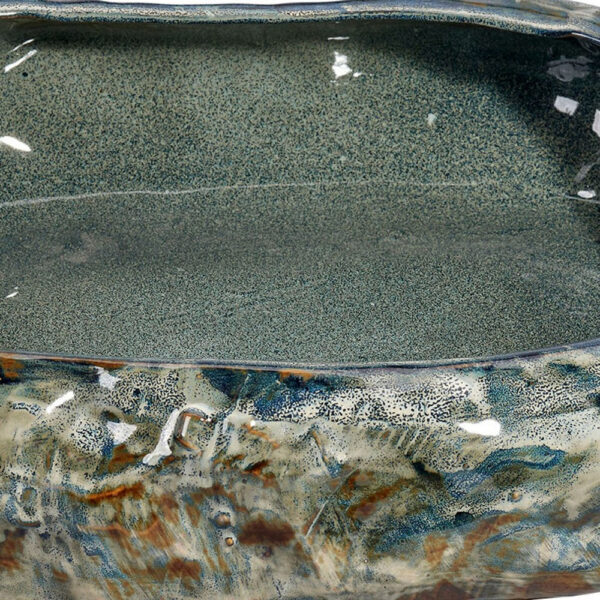 Erya Decorative Bowl, Uneven Wavy Rim, 17 Inch Glazed Gray Ceramic