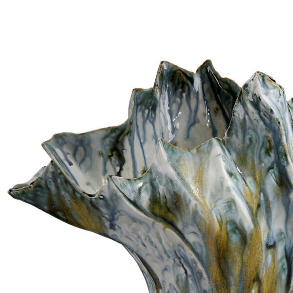 Tery Decorative Vase, 16 Inch Glossy Ocean Blue Ceramic, Wavy Fishtail