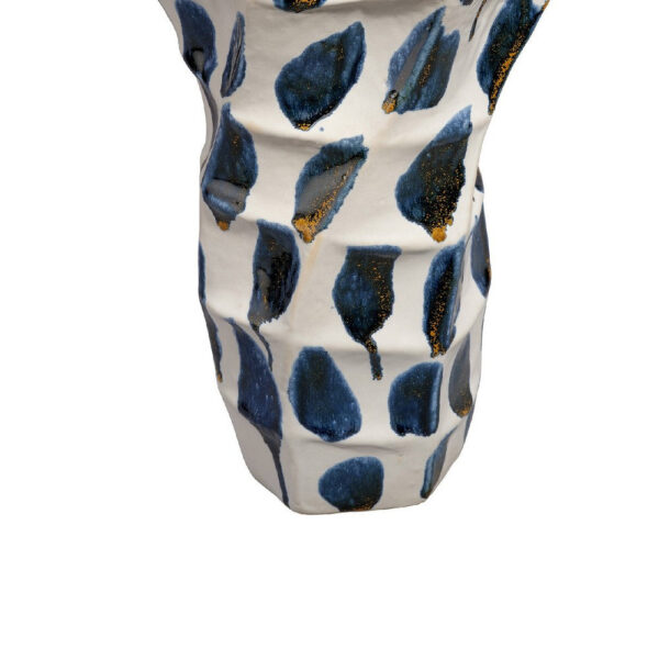 Nery Decorative Vase, Blue White Patchwork Ceramic, Ruffled Edge