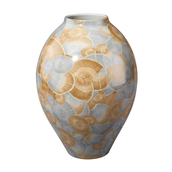 Aery Decorative Vase, Printed Pattern Glossy Blue Ceramic, 12 Inch