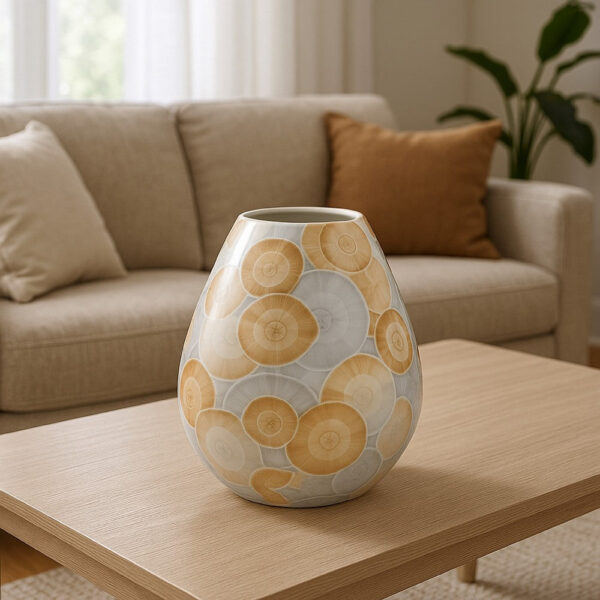 Aery Decorative Vase, Printed Pattern Glossy Blue Ceramic, 8 Inch