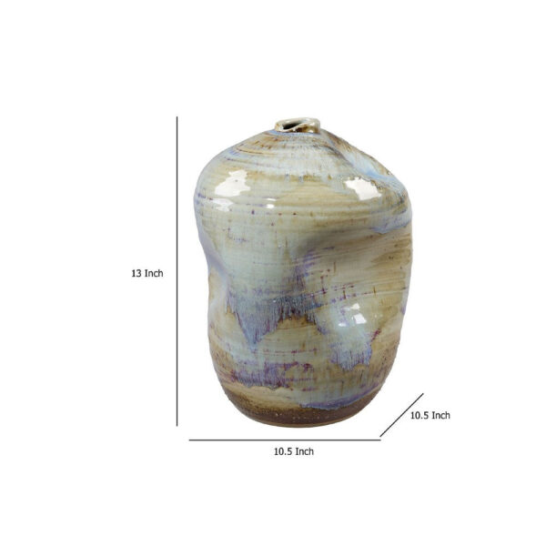 Noah Decorative Vase, Irregular Shape, Glossy Blue Ceramic 13 Inch