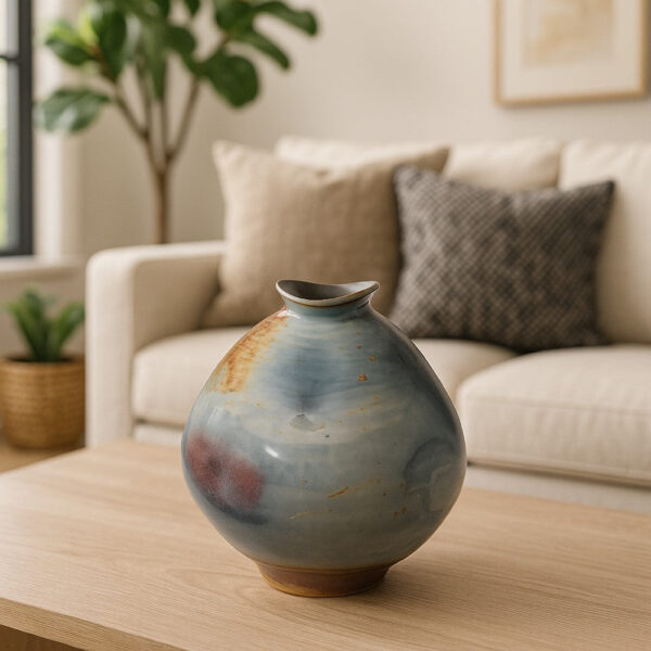 Noah Decorative Vase, Irregular Tall Shape Glossy Blue Ceramic 11 Inch