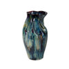 Fera Decorative Flower Vase, Ruffled Edge, 15 Inch Shiny Blue Ceramic