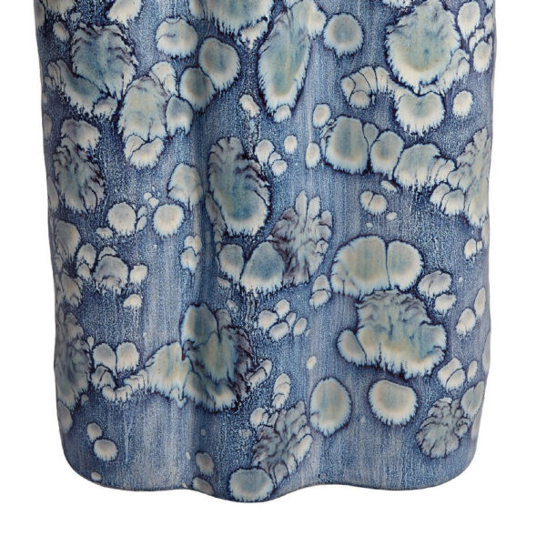 Gipo Decorative Flower Vase, Ruffled Body, 16 Inch Blue White Ceramic