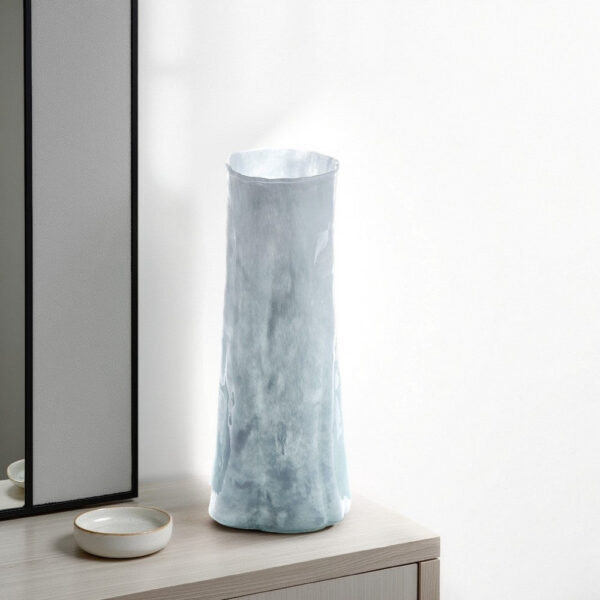 Quia Tall Decorative Vase, Rough Body, Pale Blue Blown Glass 14 Inch