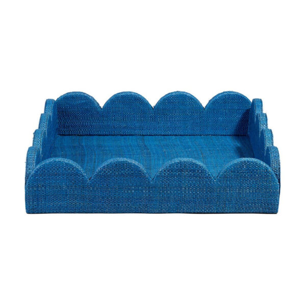 Rori Decorative Accessory Tray, Scalloped Edge 15 Inch Blue Raffia