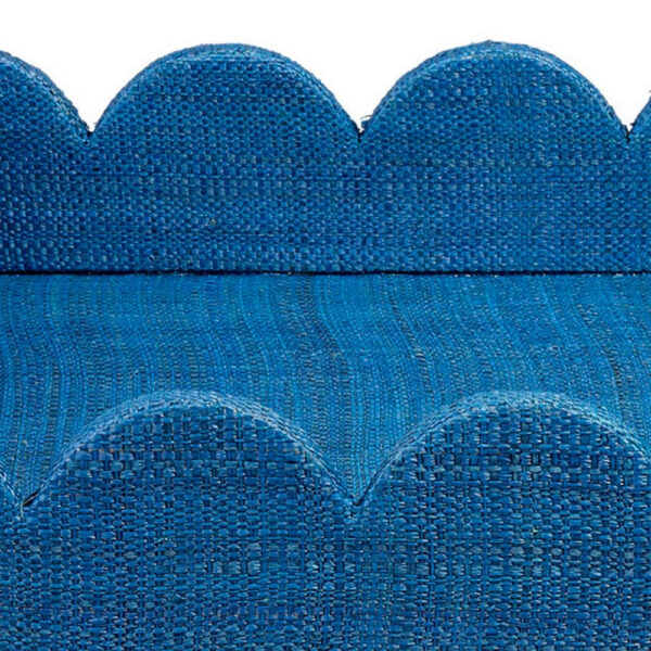 Rori Decorative Accessory Tray, Scalloped Edge 15 Inch Blue Raffia