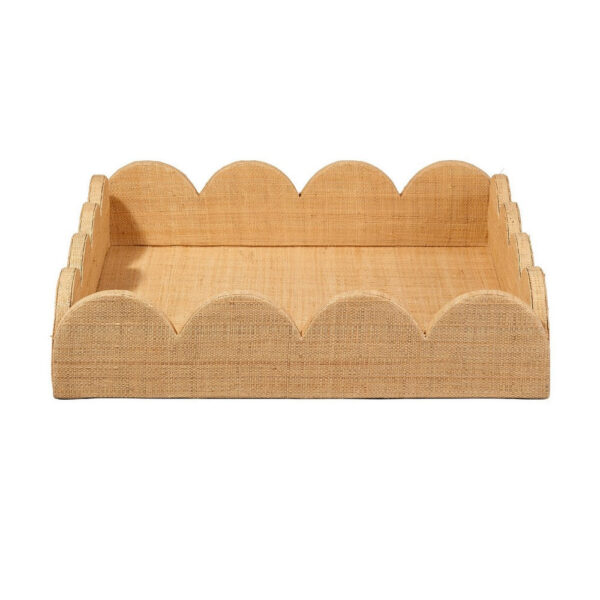 Rori Decorative Accessory Tray, Scalloped Edge 15 Inch Brown Raffia