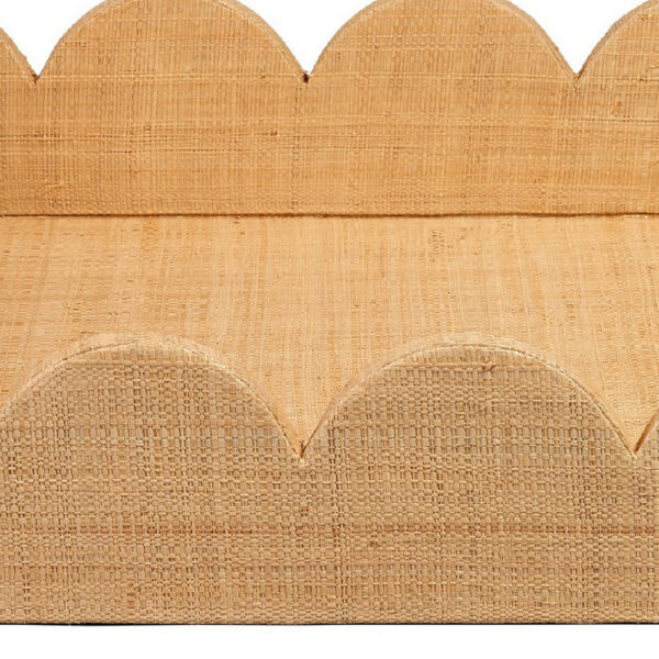 Rori Decorative Accessory Tray, Scalloped Edge 15 Inch Brown Raffia