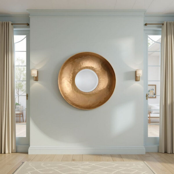 Rea Decorative Wall Mirror, 27 Inch Round Burnished Gold Frame