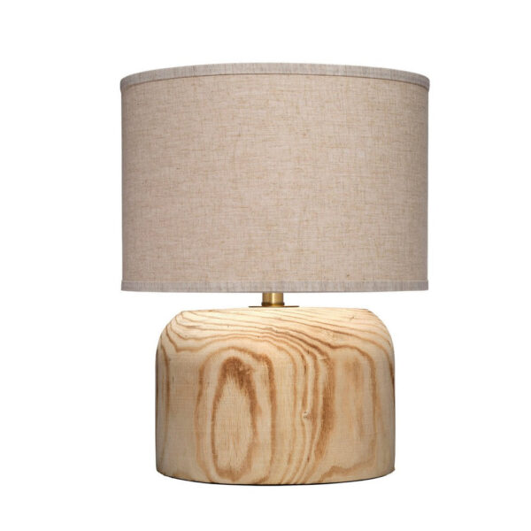 Timy Accent Table Lamp, 18 Inch, Linen Drum Shade, Brown Wood Base