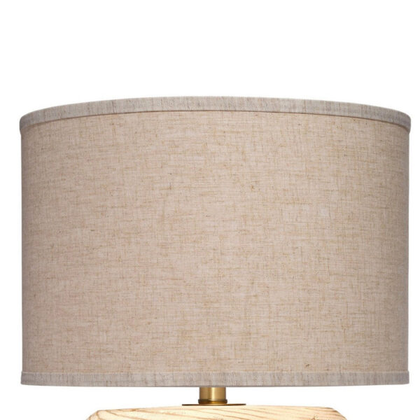 Timy Accent Table Lamp, 18 Inch, Linen Drum Shade, Brown Wood Base