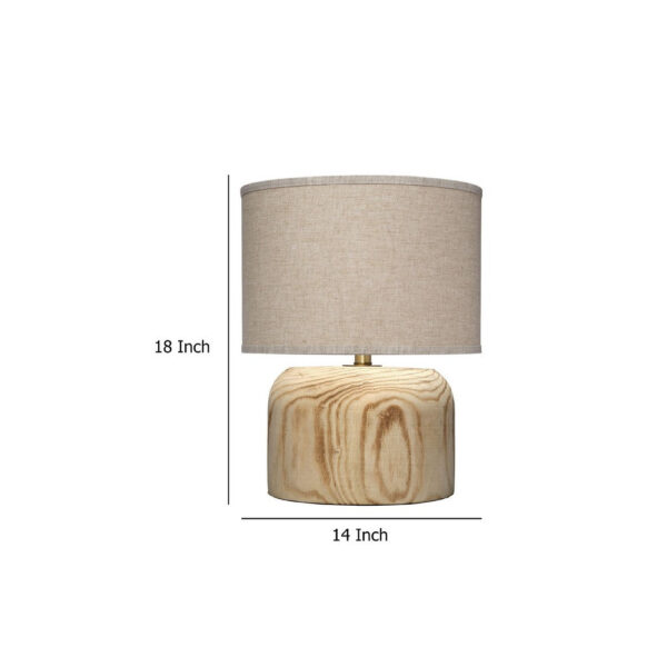 Timy Accent Table Lamp, 18 Inch, Linen Drum Shade, Brown Wood Base