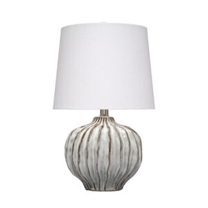 Riz Accent Table Lamp, 20 Inch Ceramic Glaze Gray Silver, White Linen