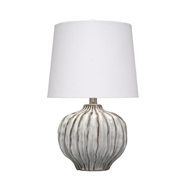 Riz Accent Table Lamp, 20 Inch Ceramic Glaze Gray Silver, White Linen