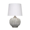 Riz Accent Table Lamp, 20 Inch Ceramic Glaze Gray Silver, White Linen