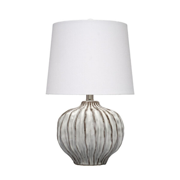 Riz Accent Table Lamp, 20 Inch Ceramic Glaze Gray Silver, White Linen