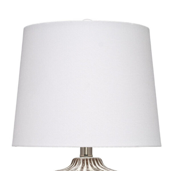 Riz Accent Table Lamp, 20 Inch Ceramic Glaze Gray Silver, White Linen