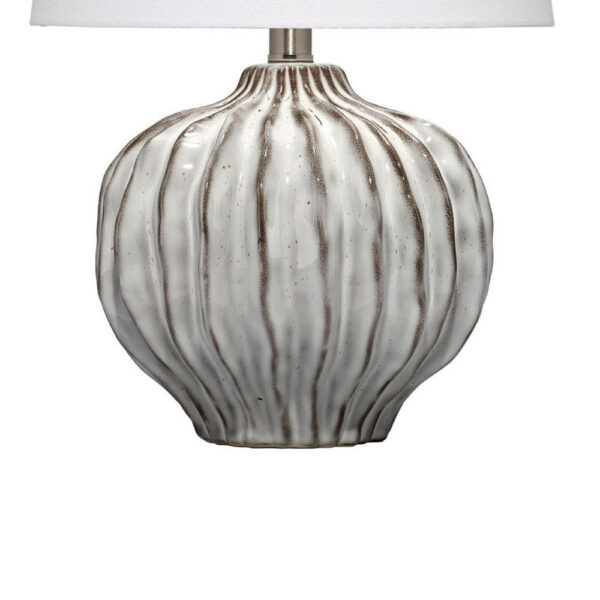 Riz Accent Table Lamp, 20 Inch Ceramic Glaze Gray Silver, White Linen