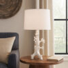 Sils Accent Table Lamp, Linen Shade, White Trunk Resin Base 28 Inch