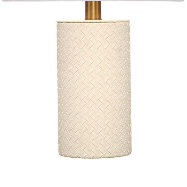 Myn Table Lamp, 18 Inch, White Linen Drum Shade, Cream Leather Base