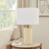 Myn Table Lamp, 18 Inch, White Linen Drum Shade, Cream Leather Base