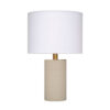Myn Table Lamp, 18 Inch, White Linen Drum Shade, Gray Leather Base