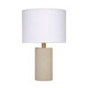 Myn Table Lamp, 18 Inch, White Linen Drum Shade, Gray Leather Base