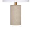 Myn Table Lamp, 18 Inch, White Linen Drum Shade, Gray Leather Base